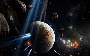 galaxy wallpaper, space art, planet, comet, asteroid