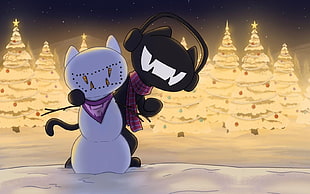 two black and white cats illustration, Monstercat HD wallpaper