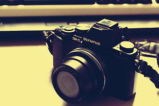 black Olympus bridge camera, camera, Olympus, lens HD wallpaper