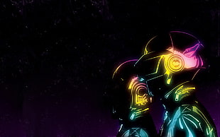 purple and green robot wallpaper, Daft Punk, colorful