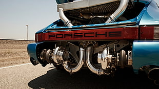 blue Porsche sports car, Porsche, car, engine, engines