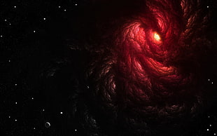 red moon illustration, space, space art, stars, planet