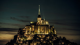 brown concrete castle, city, Mont Saint-Michel, France HD wallpaper