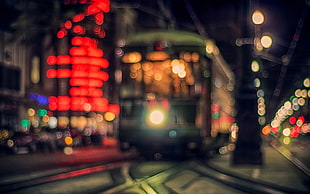 black train, city, night HD wallpaper