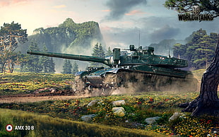 game scene screenshot, World of Tanks, AMX 30B, tank, field