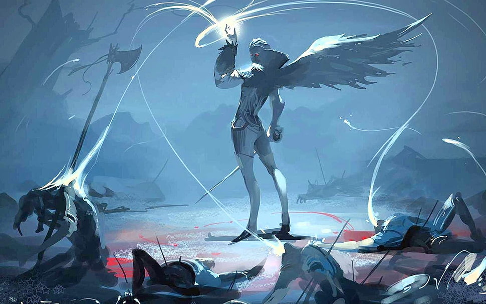 warrior with wings digital wallpaper, fantasy art HD wallpaper