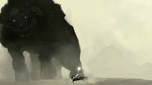 running horse near monster digital art poster, Shadow of the Colossus