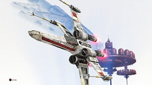 white and red Star Wars fighter plane, Star Wars, Star Wars: Battlefront, Bespin, X-wing