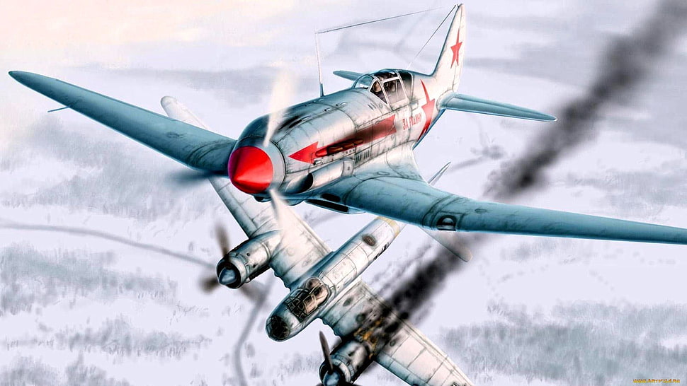 two fighter planes painting, World War II, Russian, German, Bomber HD wallpaper