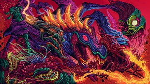 dragon painting, psychedelic, trippy, colorful, creature