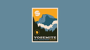 Yosemite logo, illustration, blue background, poster, flyer
