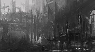 gray and black abandoned city illustration