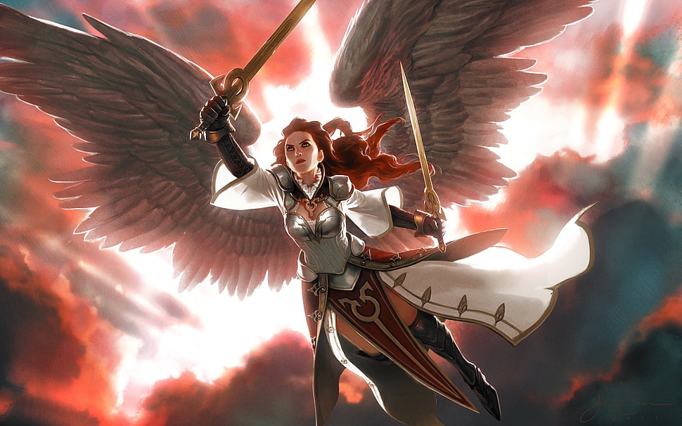angel warrior wallpaper, fantasy art, Magic: The Gathering, valkyries HD wallpaper