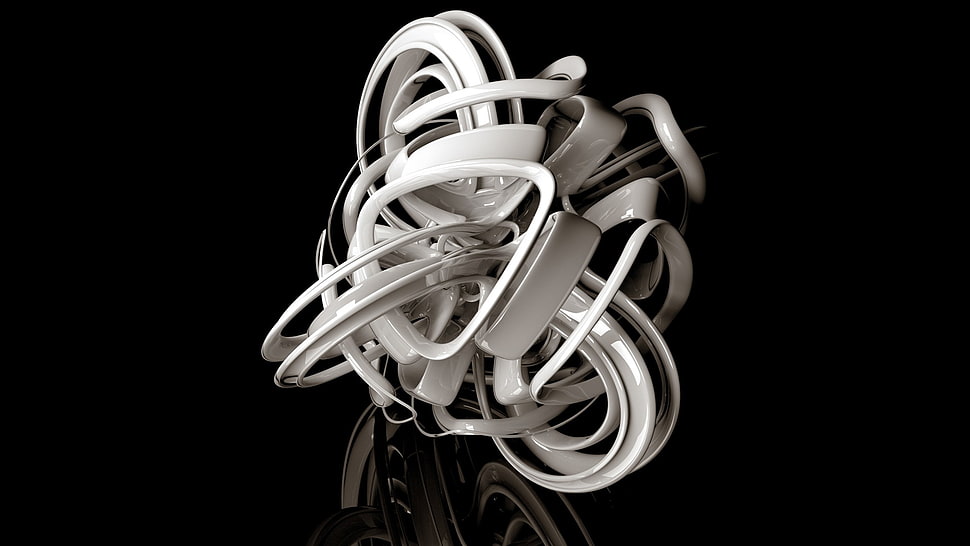white earphones, digital art, black background, minimalism, 3D HD wallpaper
