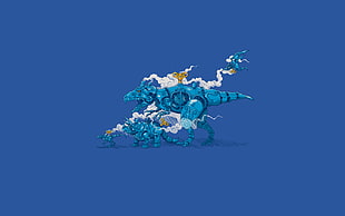 blue dinosaur illustration, machine, dinosaurs, blue, blue background