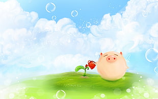 pink pig illustration HD wallpaper