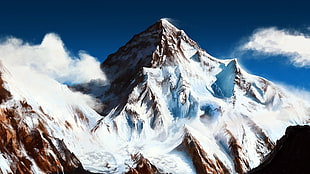 icy mountain painting, mountains, snow, snowy peak HD wallpaper