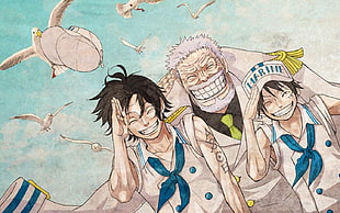 One Piece Gol D. Ace, Monkey D. Garp, and Monkey D. Luffy Garp's dream painting, anime, Monkey D. Luffy, One Piece, marines
