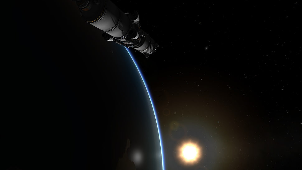 gray satellite, space, satellite, telescope, Kerbal Space Program HD wallpaper