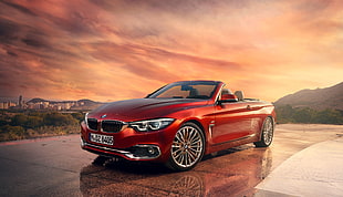 red BMW convertible coupe HD wallpaper