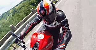 red and black full-face helmet, Ducati, motorcycle, motorcyclist, Ducati Monster 821