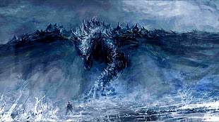 blue dragon illustration, dragon, fantasy art, artwork, blue