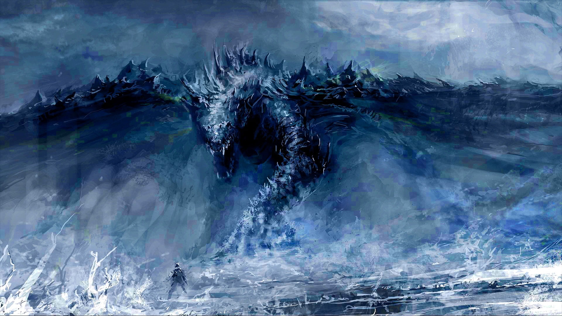 blue dragon illustration, dragon, fantasy art, artwork, blue