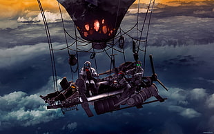 grey air balloon, Romantically Apocalyptic , hot air balloons, clouds, Vitaly S Alexius HD wallpaper