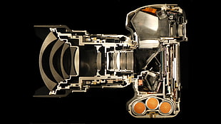 brown and black DSLR camera illustration, camera, cutaway