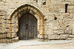 brown wooden door, arch, architecture, building, castle HD wallpaper