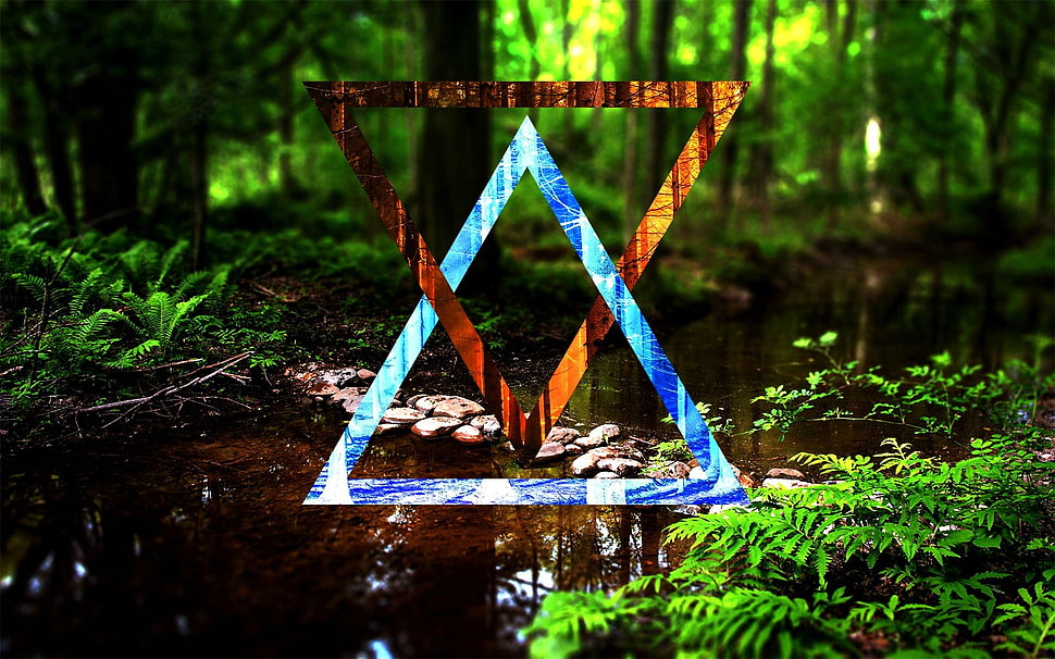 cascade waterfalls wallpaper, abstract, forest, triangle, digital art HD wallpaper