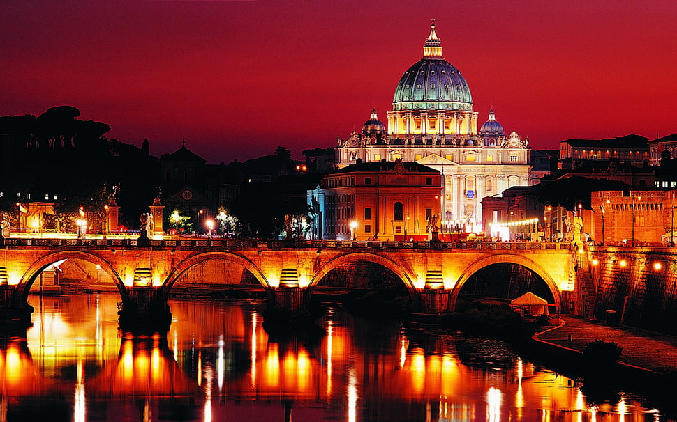 brown cathedral during night HD wallpaper