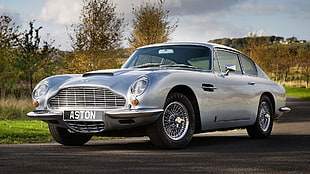 classic silver Mini coupe, Aston Martin DB5, Oldtimer, silver cars, car