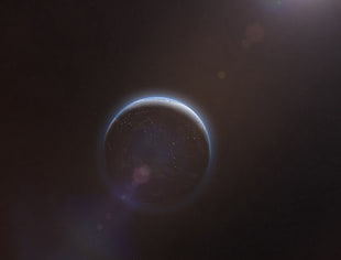 round black and gray metal tool, space, planet, lens flare