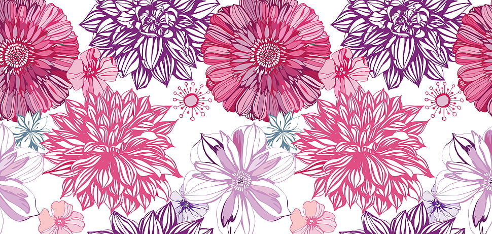 pink and purple flower artwork HD wallpaper