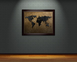 brown wooden framed earth mop on gray wall