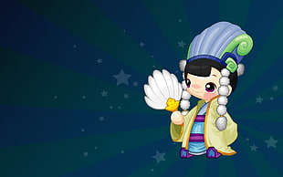 girl in traditional clothing cartoon character digital wallpaper