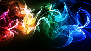 two green and red LED lights, abstract, colorful, smoke