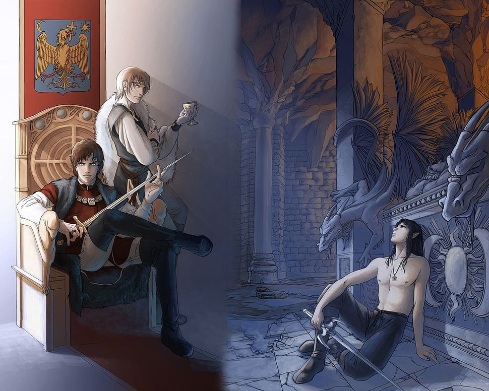 three anime men painting HD wallpaper