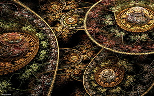 round brown and white floral area rug, fractal, digital art