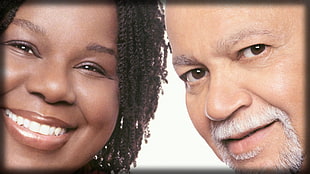 closeup photography of man and woman faces