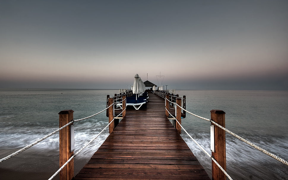 brown wooden dock, pier, landscape HD wallpaper