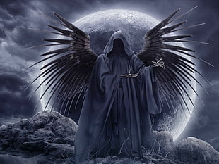 grim reaper illustration, death, Grim Reaper, Moon, fantasy art