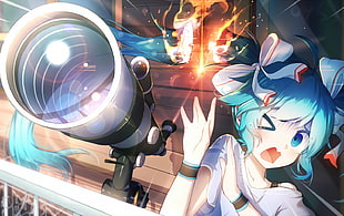 blue-haired female in white top anime character illustration, Hatsune Miku, Vocaloid, blue hair, blue eyes