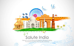 Salute India poster with various Indian landmarks HD wallpaper