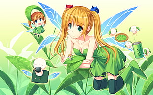 blond haired female anime character with twin tails HD wallpaper