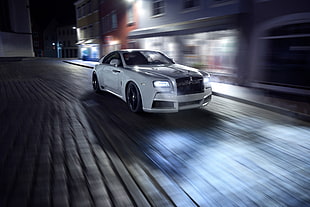 time lapse photography of white coupe on highway HD wallpaper