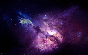 purple and blue galaxy paintin, space, stars