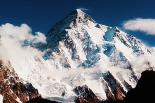 snow coated mountain, snow, ice, K2, mountains
