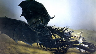 painting of man fighting a black dragon, J. R. R. Tolkien, The Lord of the Rings, Éowyn, Nazgûl HD wallpaper